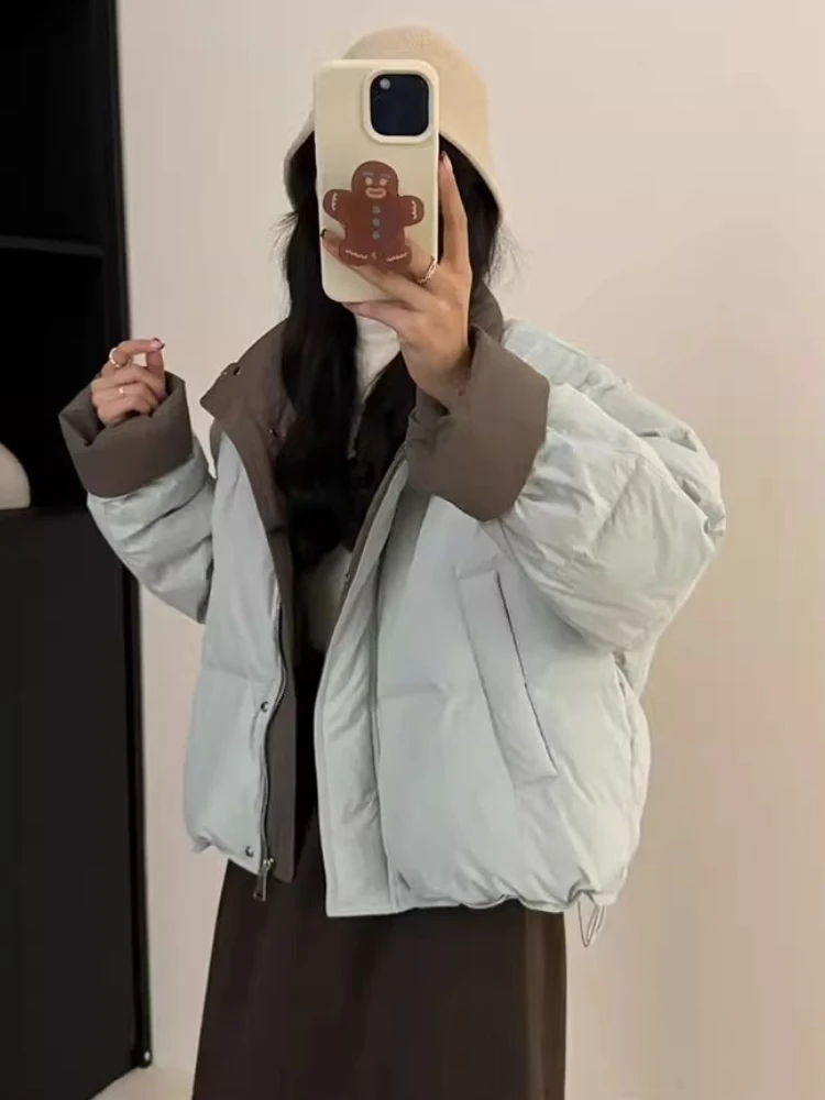 المرأة الخريف الشتاء سترة منتفخة قصيرة الكورية نمط بلون الوقوف طوق الخبز معطف الإناث القطن أسفل ملابس خارجية سترات #5