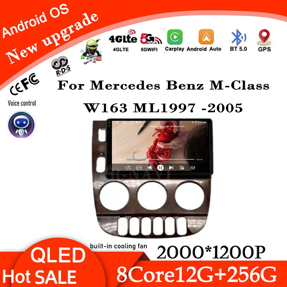 9 Inch Android 16 For Mercedes Benz M-Class W163 ML1997 -2005 Car Radio CarPlay Multimedia Player DSP GPS 4G WIFI QLED Screen