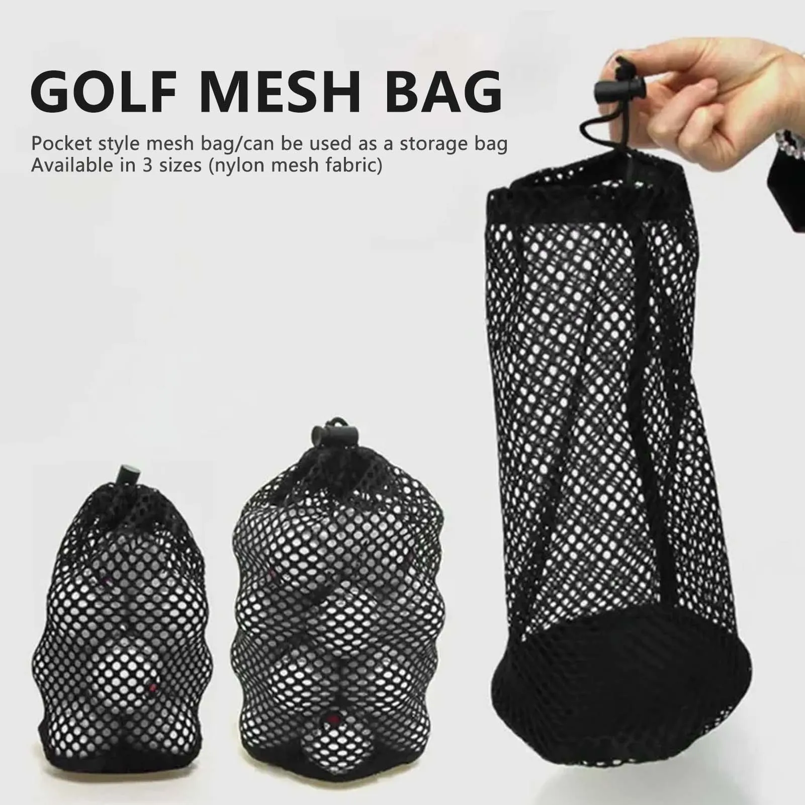 Black Golf Ball Pouch Bag with Durable Nylon Material Sports Mesh Net Bag Suitable for Outdoor Gyms Travel