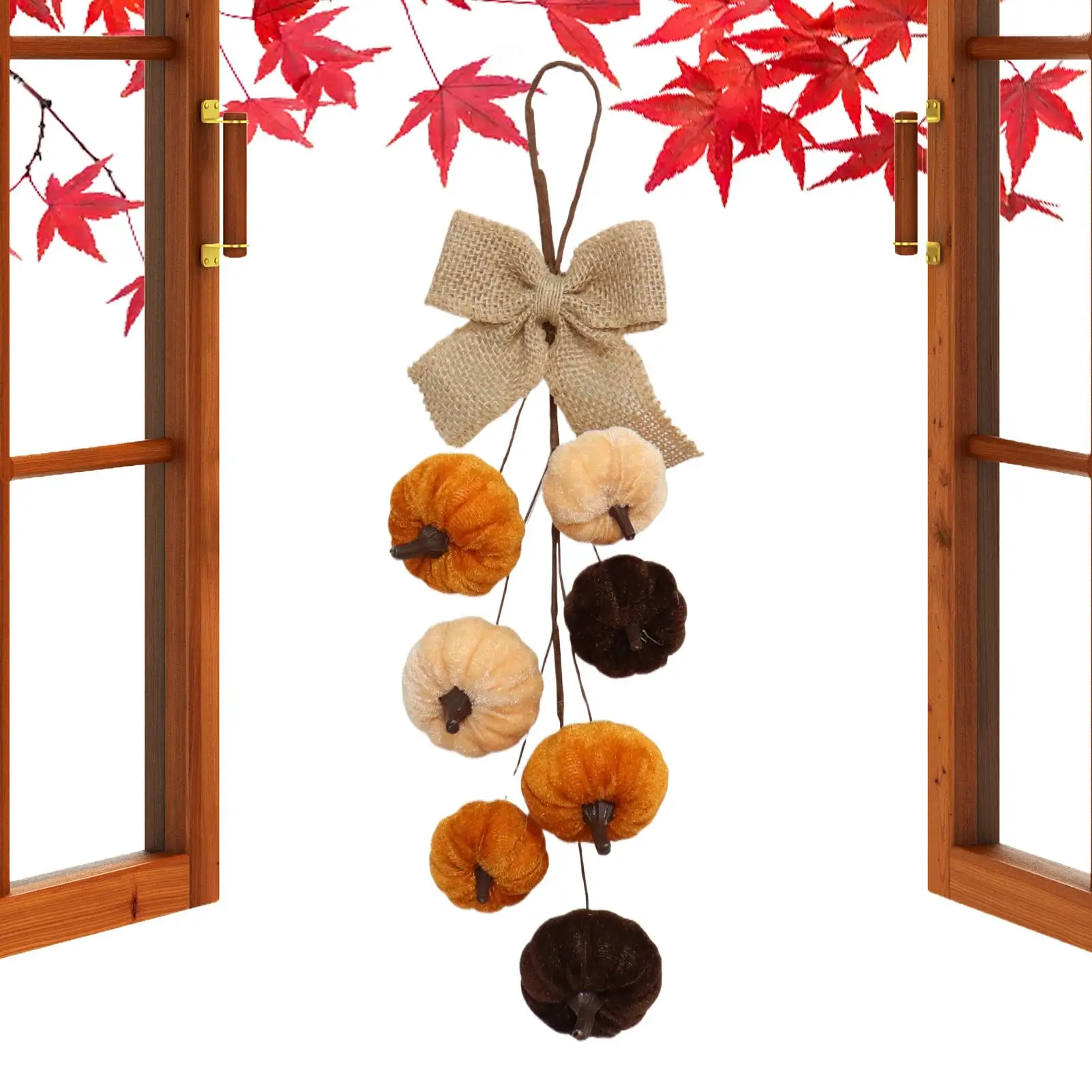 Autumn Thanksgiving Pumpkin Ornament 36cm Velvet Pumpkin Bow Inverted Water Drop Wreath Fabric Pumpkin Balls Decoration