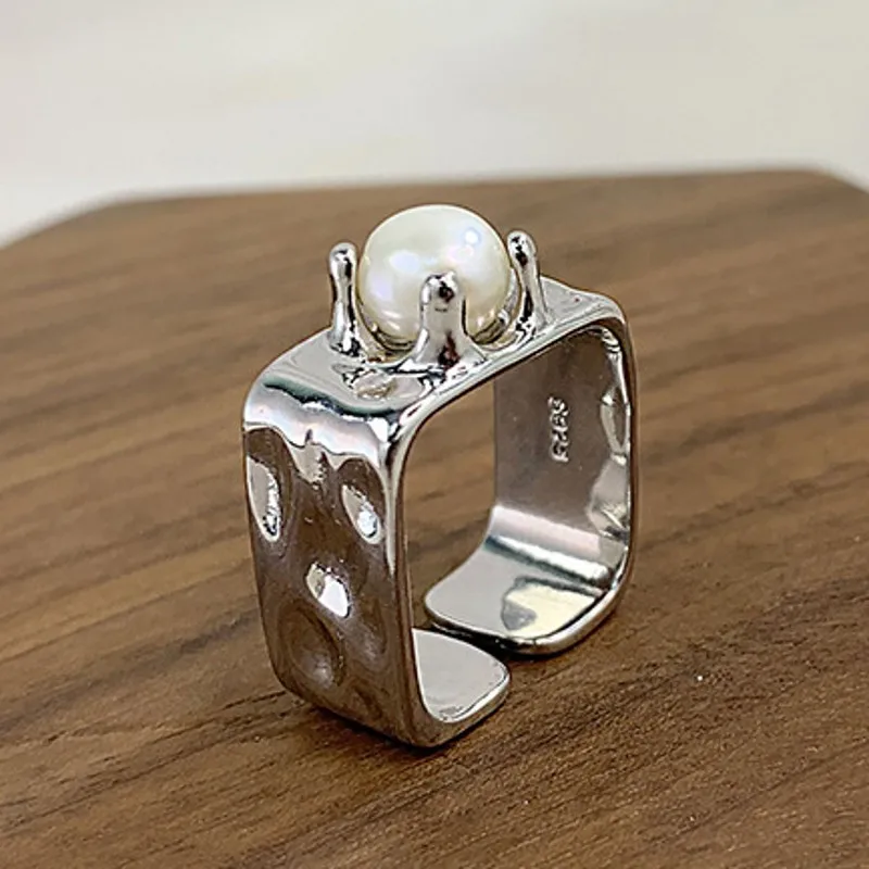 

S925 Sterling Silver Charms Rings for Women Simply Geometric Shaped Inlaid Mabe Pearl Gold Plated New Fashion Jewelry