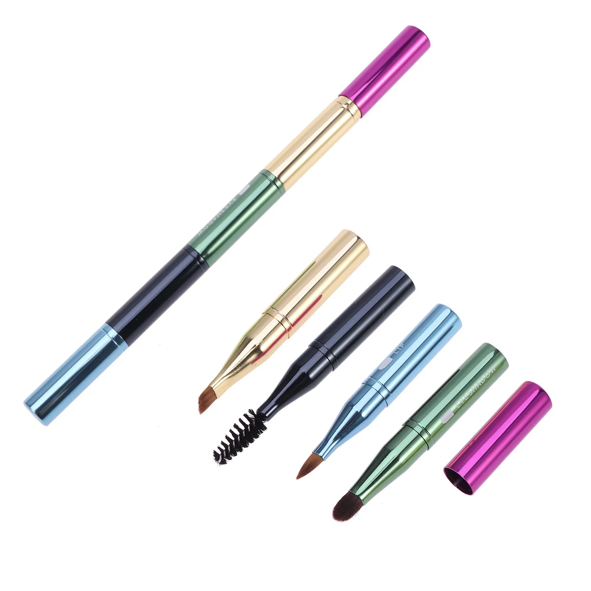 1개 전문가용 브러쉬 4 in 1 휴대용 컬러풀 메탈 핸들 메이크업 도구 일상 및 전문가용 메이크업 세트