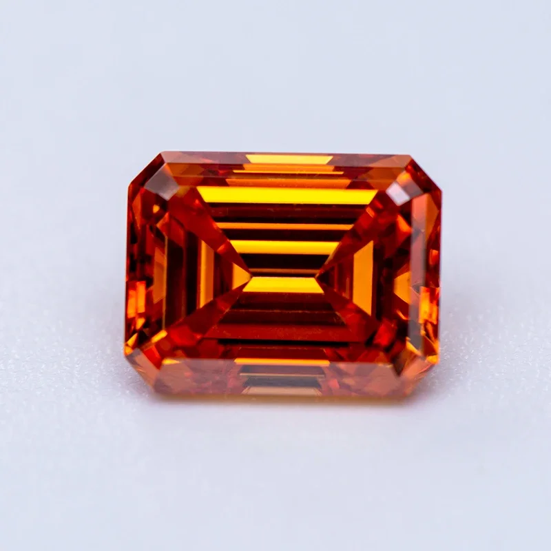 

Moissanite Stone Emerald Cut Orange Color Lab Grown Diamond Charms Ring Necklace Earrings Main Materials GRA Certificate