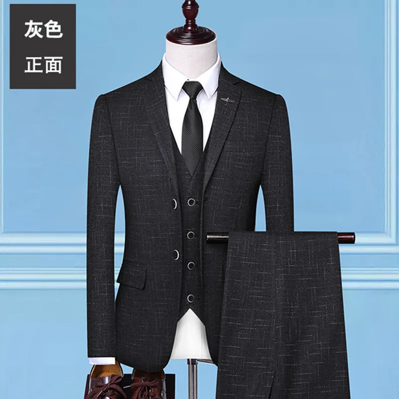 3 Pieces Sets Blazers Jacket Pants Vest Suits / 2023 Boutique Men\'s Casual Business Wedding Groom Plaid Coat Trousers Waistcoat