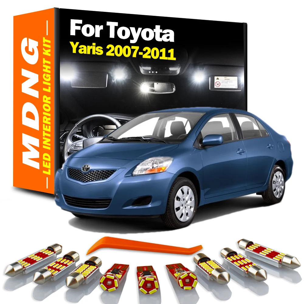 MDNG 8Pcs Car LED Interior Light Kit For 2007 2008 2009 2010 2011 Toyota Yaris Canbus Vehicle Bulb Dome Map Reading Trunk Lamp