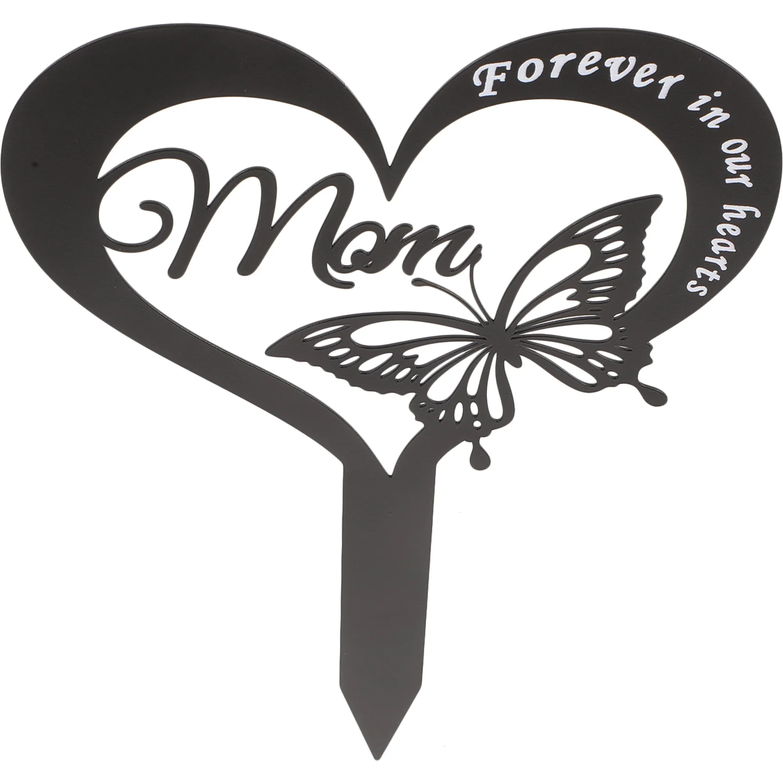 

Cemetery Decor Metal Grave Marker Mom Memorial Garden Pile Butterfly Plaque (Black) Graveyard Sign Stake Decorations for Mother