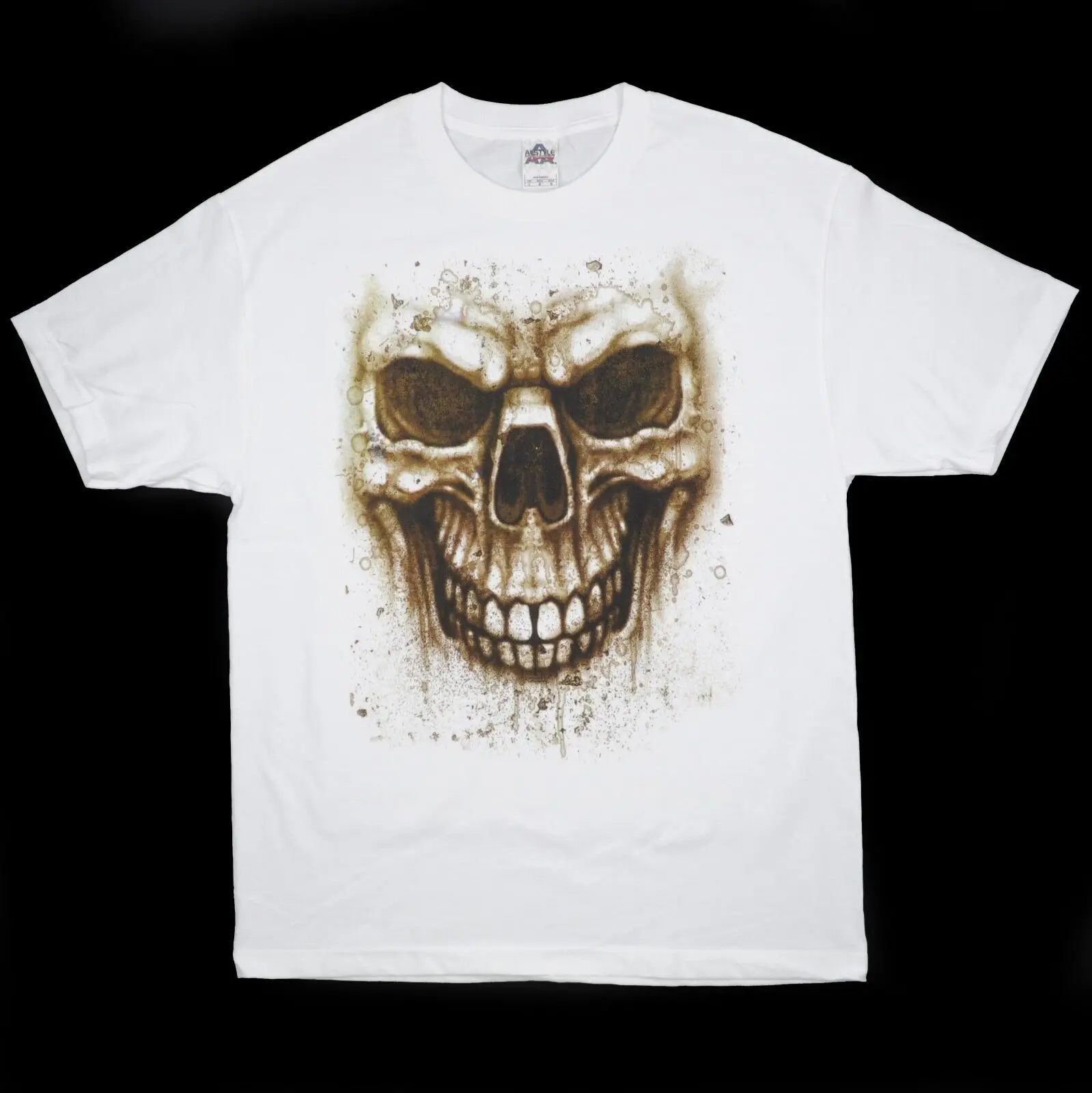 

Skeleton Stained Skull T-Shirt White Scary Smile BABA