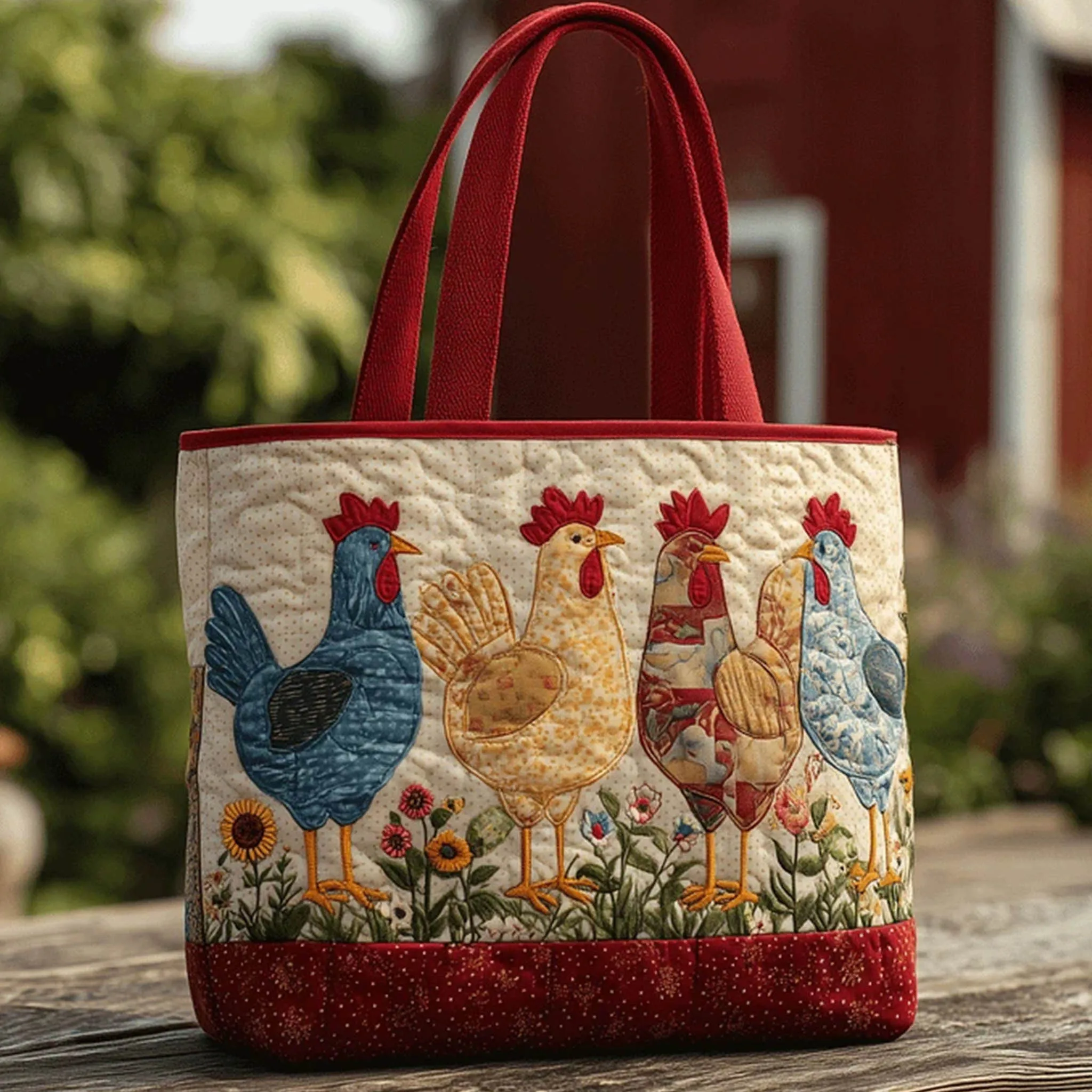 

Сумка-тоут в стиле фермерского дома, ретро, стеганая, с принтом кур, на плечо, в деревенском стиле, милая сумка для покупок и ежедневных поездок