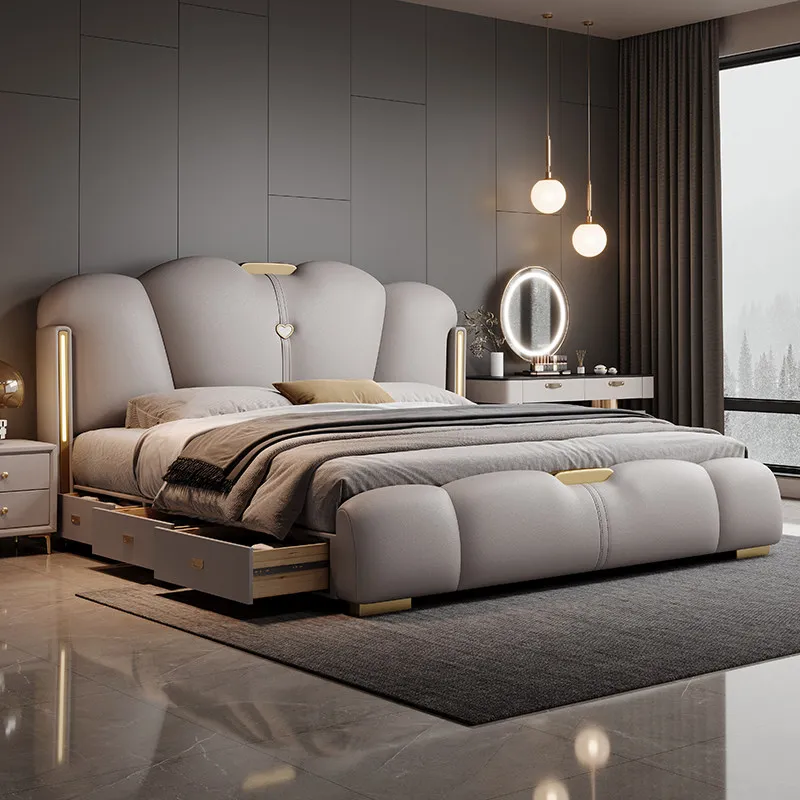 

180x200cm Luxury Bed Luxury Drawers Storage Multifunctional Lounge Frame Bed Queen Size Modern Cama Matrimonial Furniture