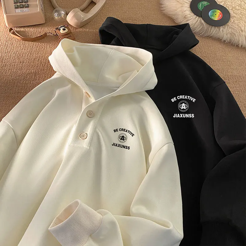 Korean Wind Classic Loose Print Hooded Sweatshirt Casual Sports Pullover Hoodie Oversized Men Women Hooded