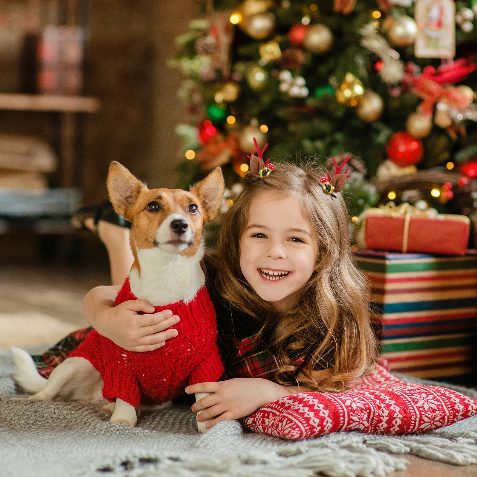 Épingles à cheveux oreilles en corne de cerf, 4 pièces, Barrette en bois d'élan, pince à cheveux de noël pour femmes, cornes d'animaux, accessoire de Costume