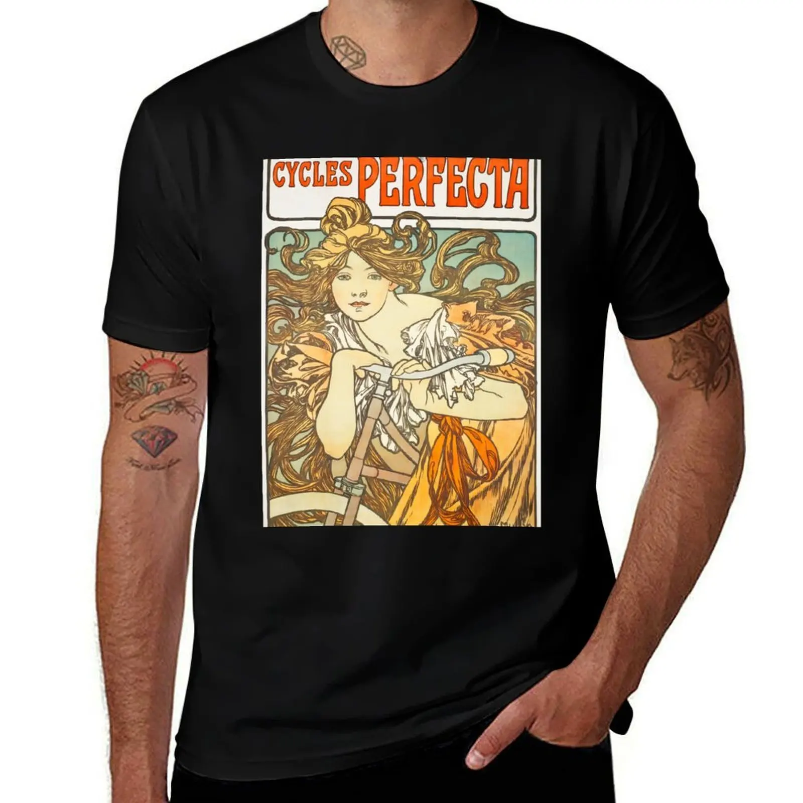 Cycles Perfecta by Alphonse Mucha, 1902 T-Shirt Tough Fabric Work Tee