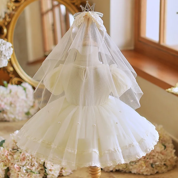 Girls Lolita Princess Dress 2024 New Children's Pearl Fluffy Dress Bow Short Sleeve Dress Carnival Luxury Performance Dress