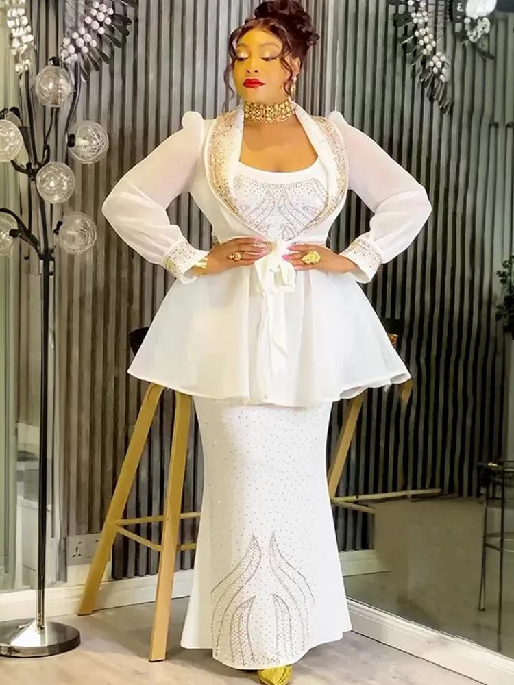 

Комплекты из 2 предметов в африканском стиле для женщин, вечернее платье Dashiki Diamond, большие размеры, Турция, длинные платья для свадебной вечеринки с пальто, новинка 2026 года