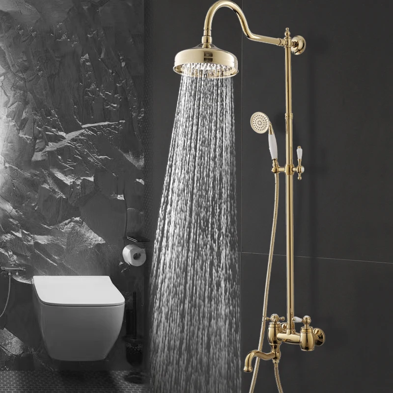 Shower Shower Faucet Bathroom Full Copper Lift Gold Bathing Set