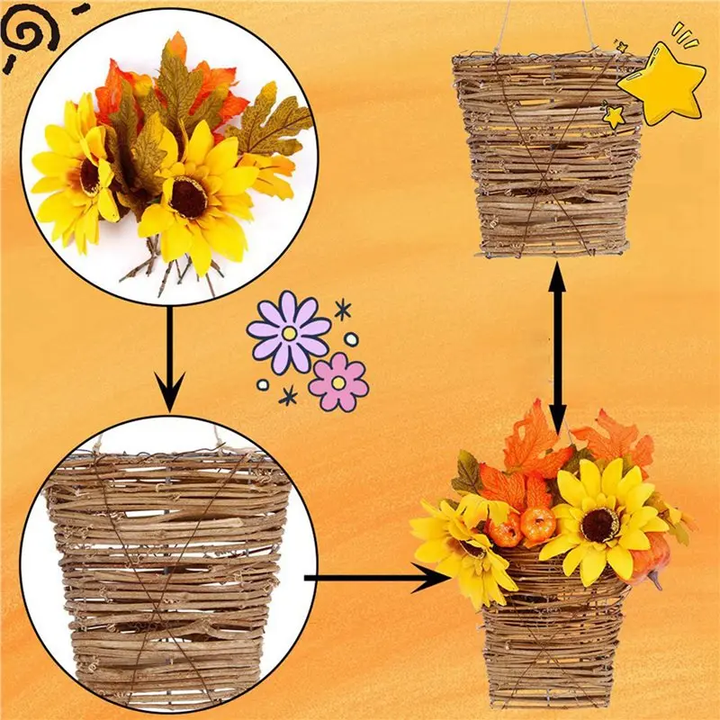 ABGG-2X Door Decoration Flower Arrangement Small Flower Basket Rattan Basket Pendant Interior Decoration