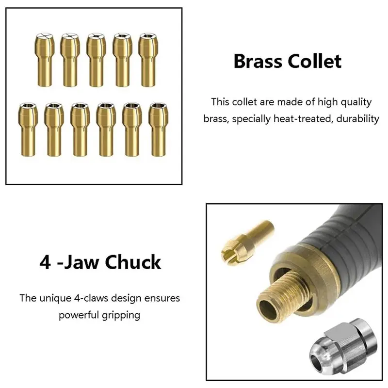32Pcs Drill Chuck Collet Set, 1/32 To 1/8Inch Drill Chuck Collet Set With 22Pcs Brass Collet, 6Pcs Chuck, 4Pcs Wrench