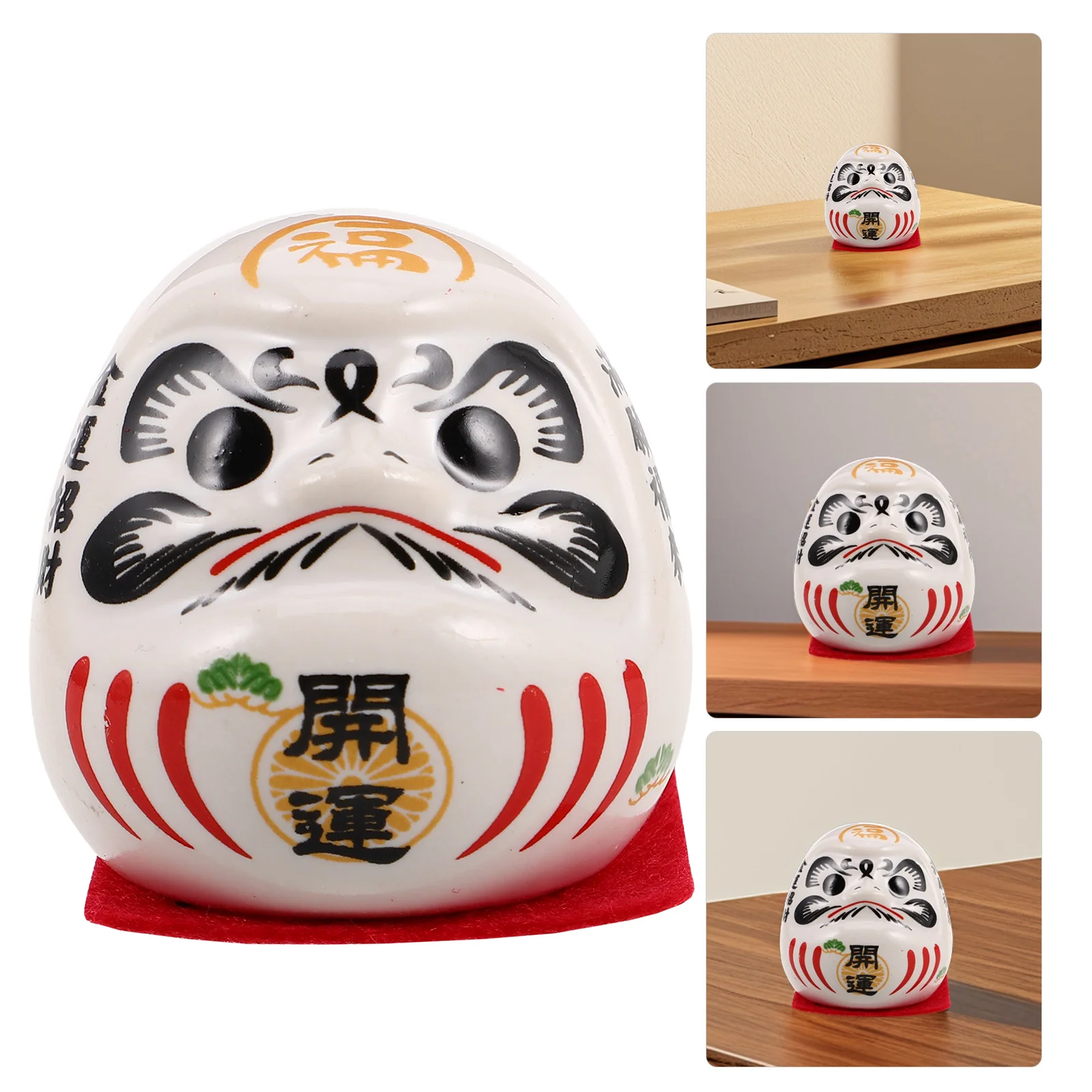 

Japanese Ceramic Dharma Eggs Mini Red Zen Tumbler Sculpture Car Dashboard Decor Good Luck Prosperity Ornament