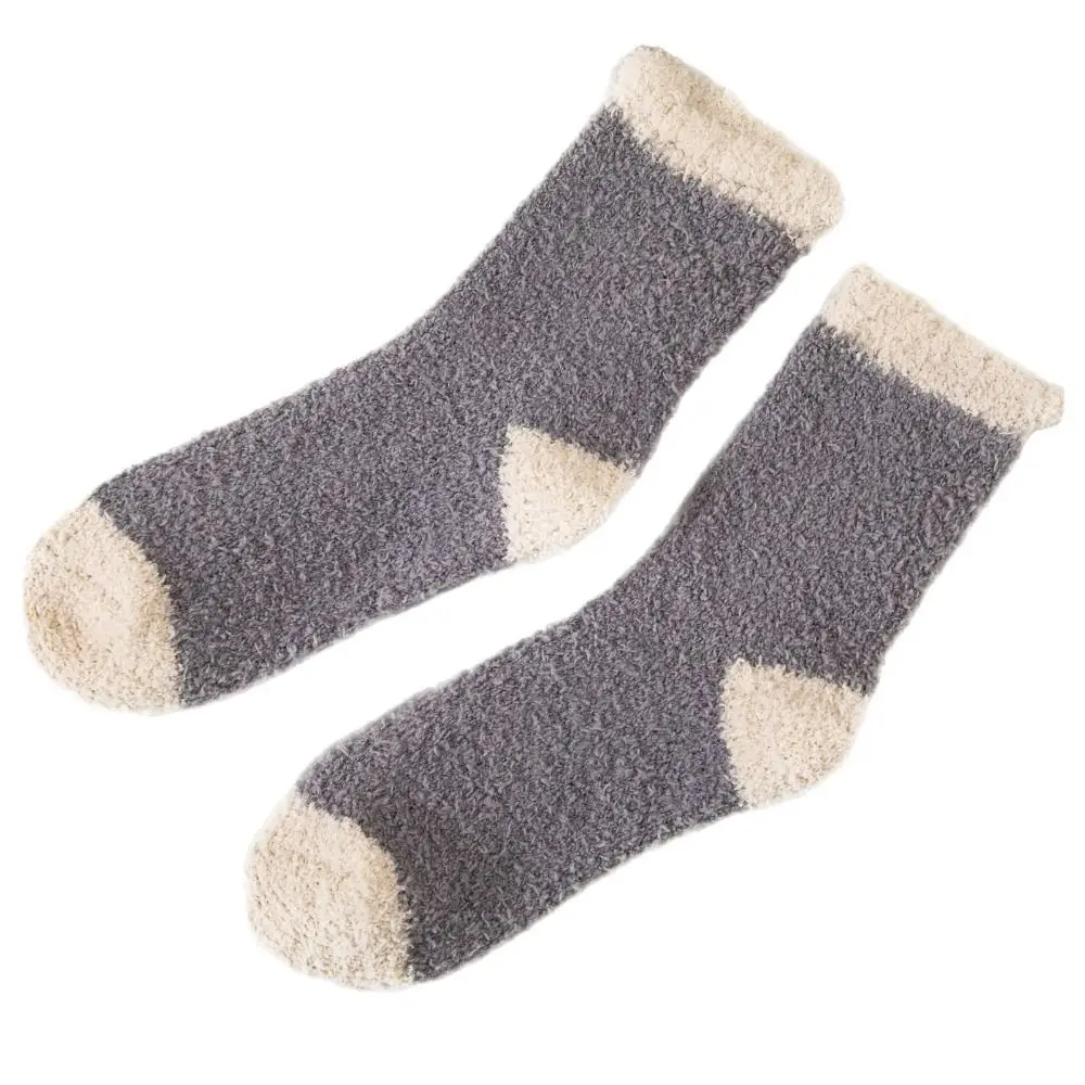 5Pairs Cute Thickened Coral Fleece Socks Patchwork Winter Floor Plush Socks Hosiery Simple Warm Boat Socks Women Winter
