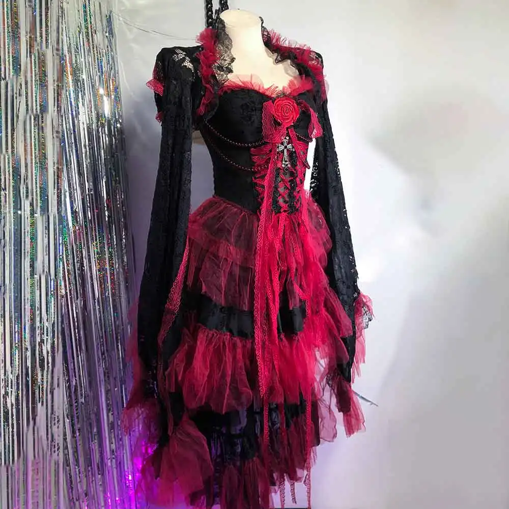 

Эко-платье ручной работы в стиле гранж, панк-рок, эмо, готика, Y2K, 90-х, с длинными рукавами, для клуба, уличной моды, готика, кавайи, DIY, в стиле Харадзюку