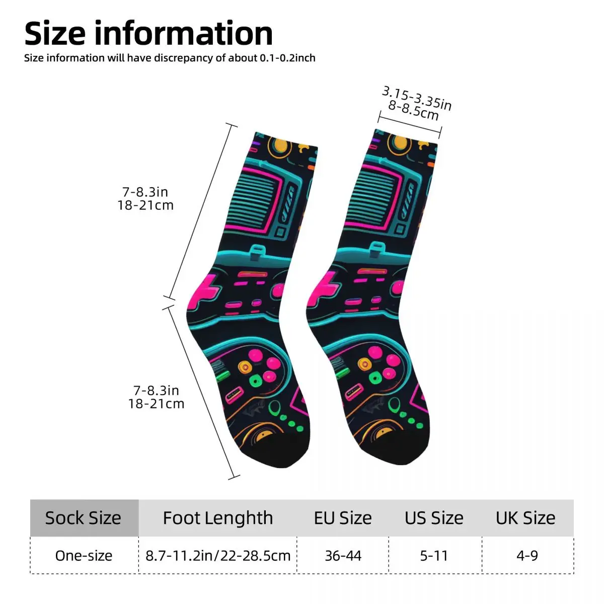 All Seasons Crew Stockings Gaming Machine Neon Colorful Pattern Socks Funny Long Socks for Men Women Valentine's Day Gifts