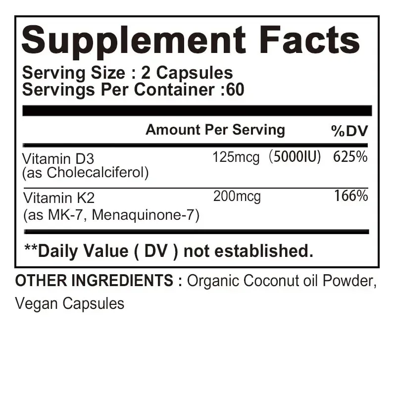 Vitamin D3 + K2 Supplement - Support Teeth, Bone, Heart Health & Joint Health - Image 2
