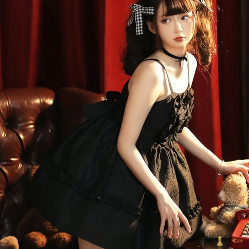 Sweet Style Skirt Special-Interest Design Gentle Elegant Bubble Dress Black Camisole Women