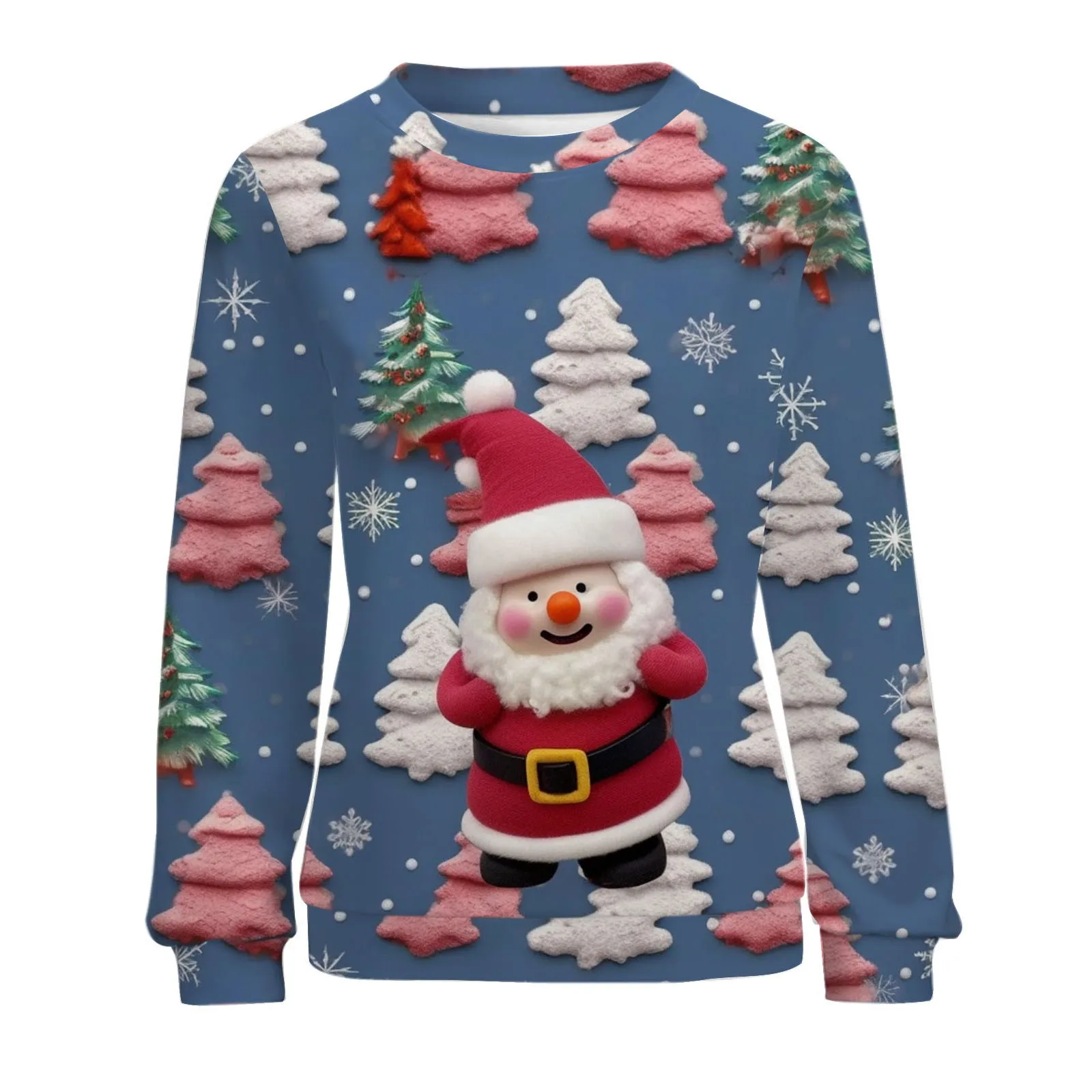 New Year Women Sweatshirts Fashion Full Print Funny Santa Claus Graphic Long Sleeve Round Neck Ugly Sweater Christmas Pullovers