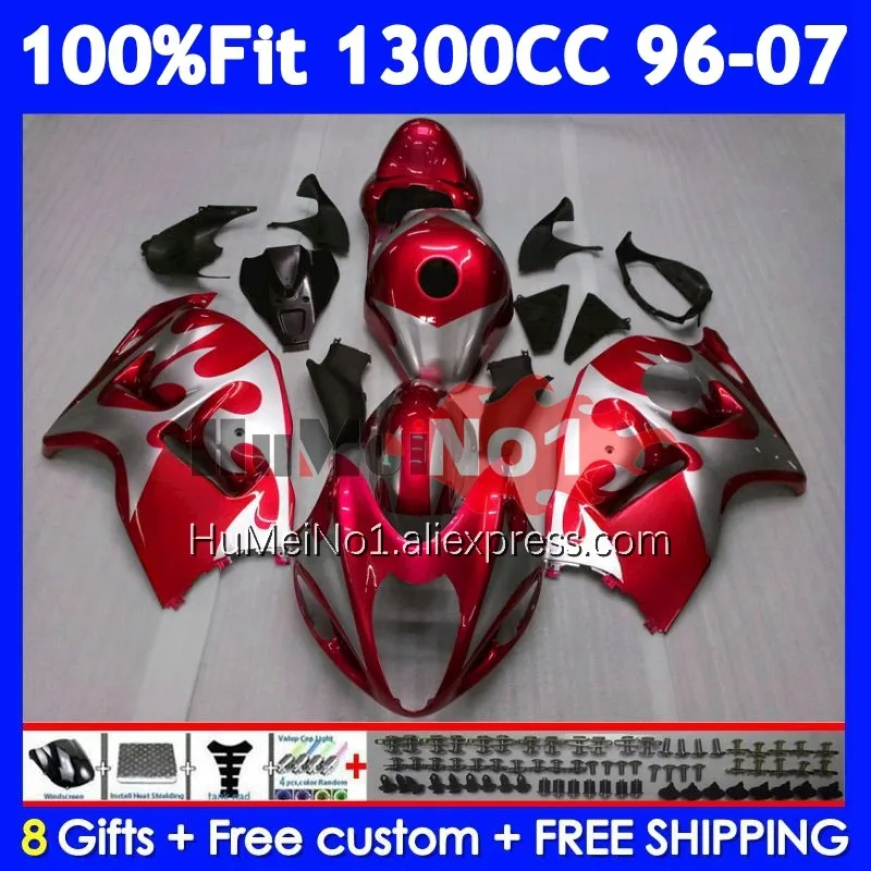 Red silver Fairing For SUZUKI Hayabusa GSXR-1300 GSXR 1300 CC 125No.195 GSXR1300 1996 1997 1998 1999 2000 2001 02 03 04 05 06 07