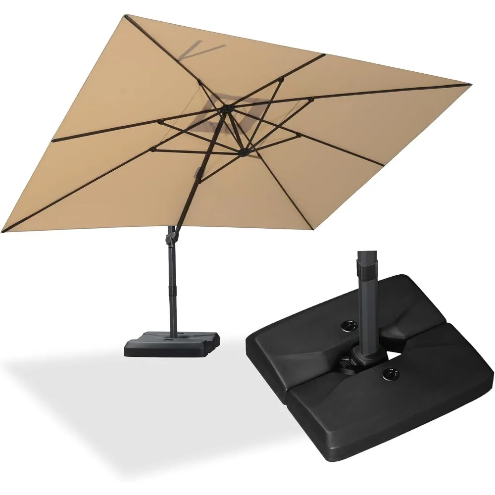 

10' × 13' Patio Cantilever Umbrella with Base Outdoor Rectangle Adjustable Offset Umbrellas with 360-degree Rotation
