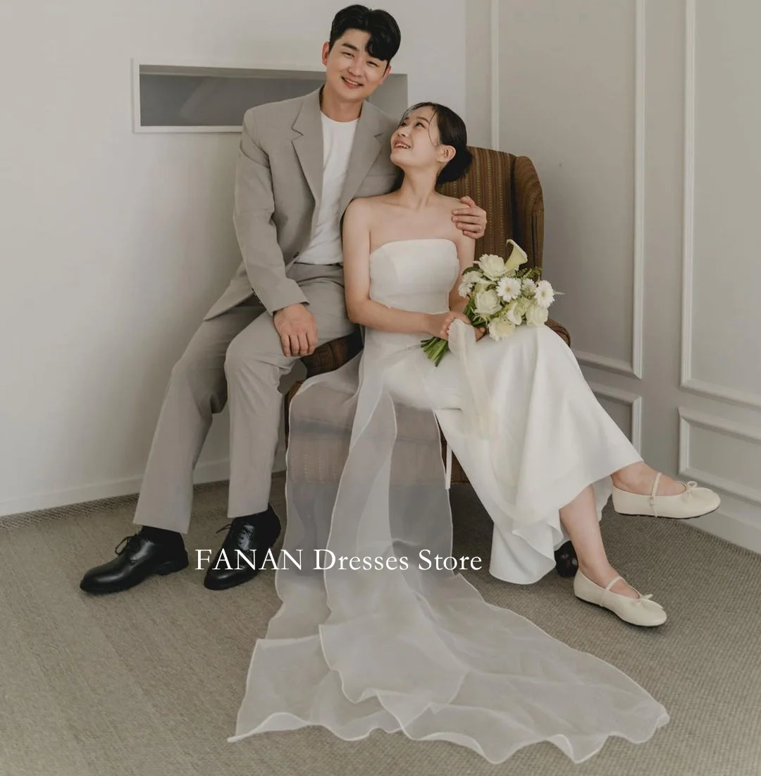 

FANAN Elegant Sheath Korea Ivory Satin Wedding Dresses 웨딩드레스 Strapless Custom Made Pretty Corset Bride Gowns Plus Size