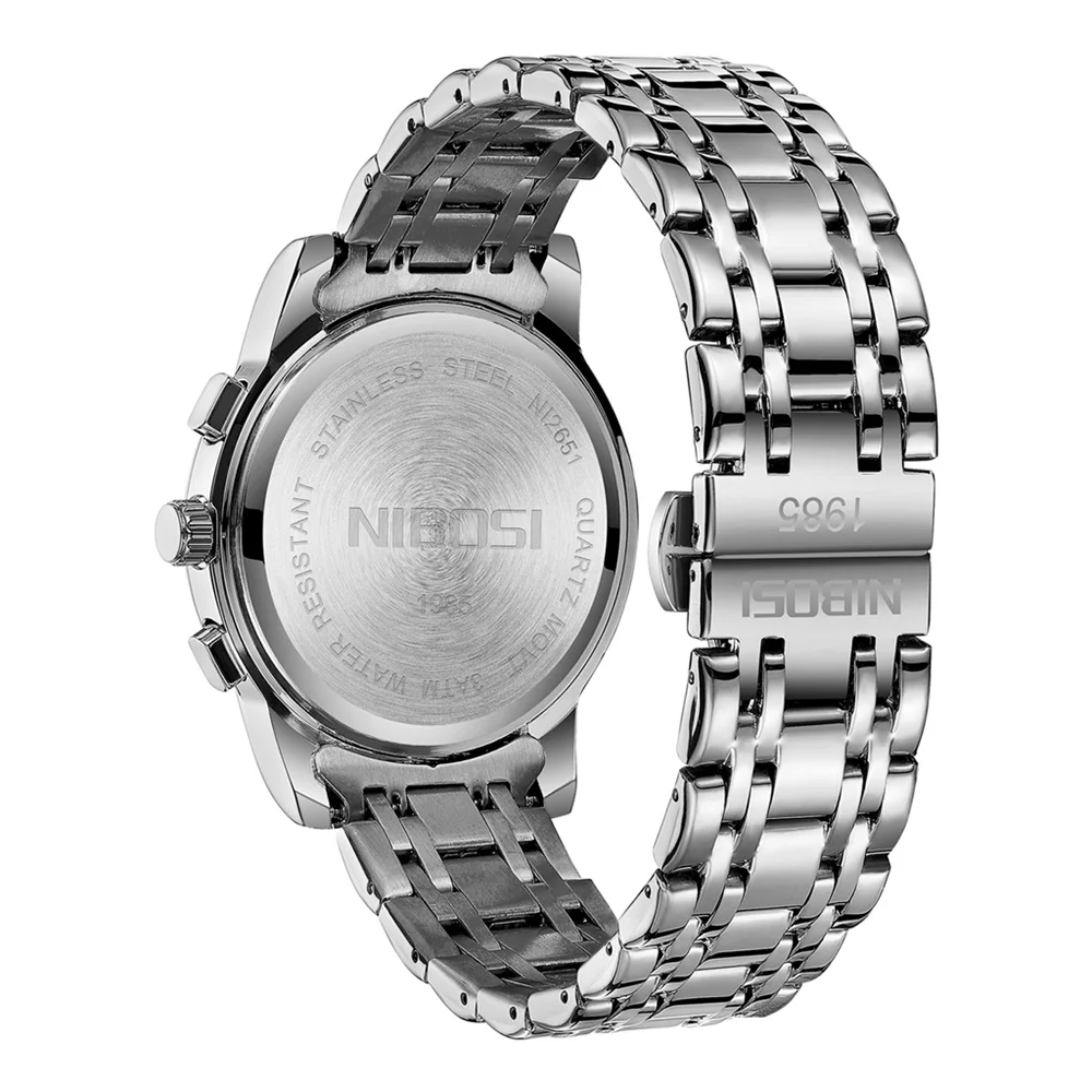 NIBOSI Luxury Sports Watch Men Quartz Waterproof Luminous Date Chronograph Men's Watches Stainless Steel Man Watch Male Clock