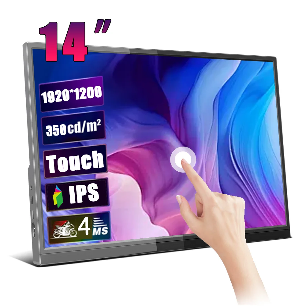 Moniteur Portable 15.6/14 pouces, panneau IPS 60Hz, écran tactile, compatible HDMI, avec commutateur PS4, PS5, haut-parleur intégré pour ordinateur Portable