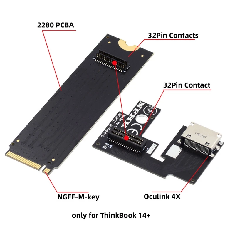 Zihan PCI-E 3.0 M-key M.2 to Oculink SFF-8611 SFF-8612 Host Adapter for ThinkBook 14+ External Graphics Card & SSD