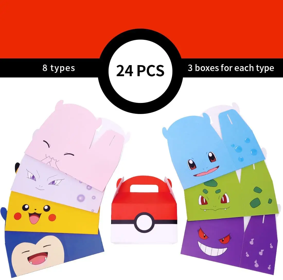 Pokemon Party Favors Birthday Party Decorations Pikachu Paper Gift Bags Handle Candy Box Baby Shower For Kids Supplies Gifts