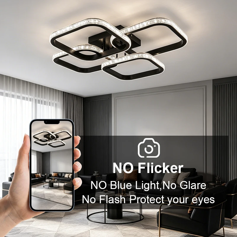 

Shine Style Modern 48W LED Ceiling Lamp Chandeliers 4 Heads White Indoor Lighting Acrylic Bedroom Study Living Room Fixture