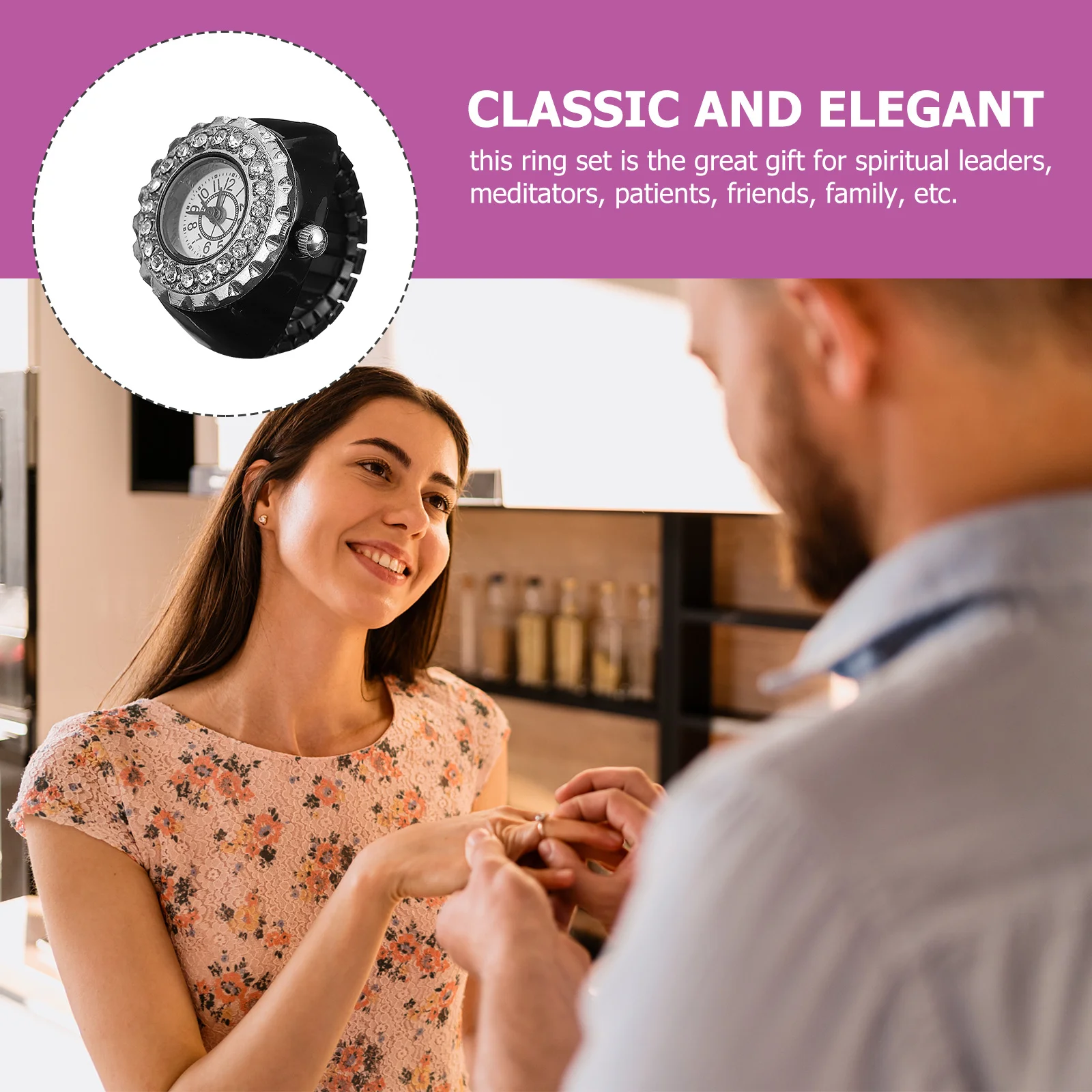 

Round Dial Ring Women Zinc Alloy Decorative Ring Mini Decorative Jewelry Finger Watch Finger Watch Elegant Accessory