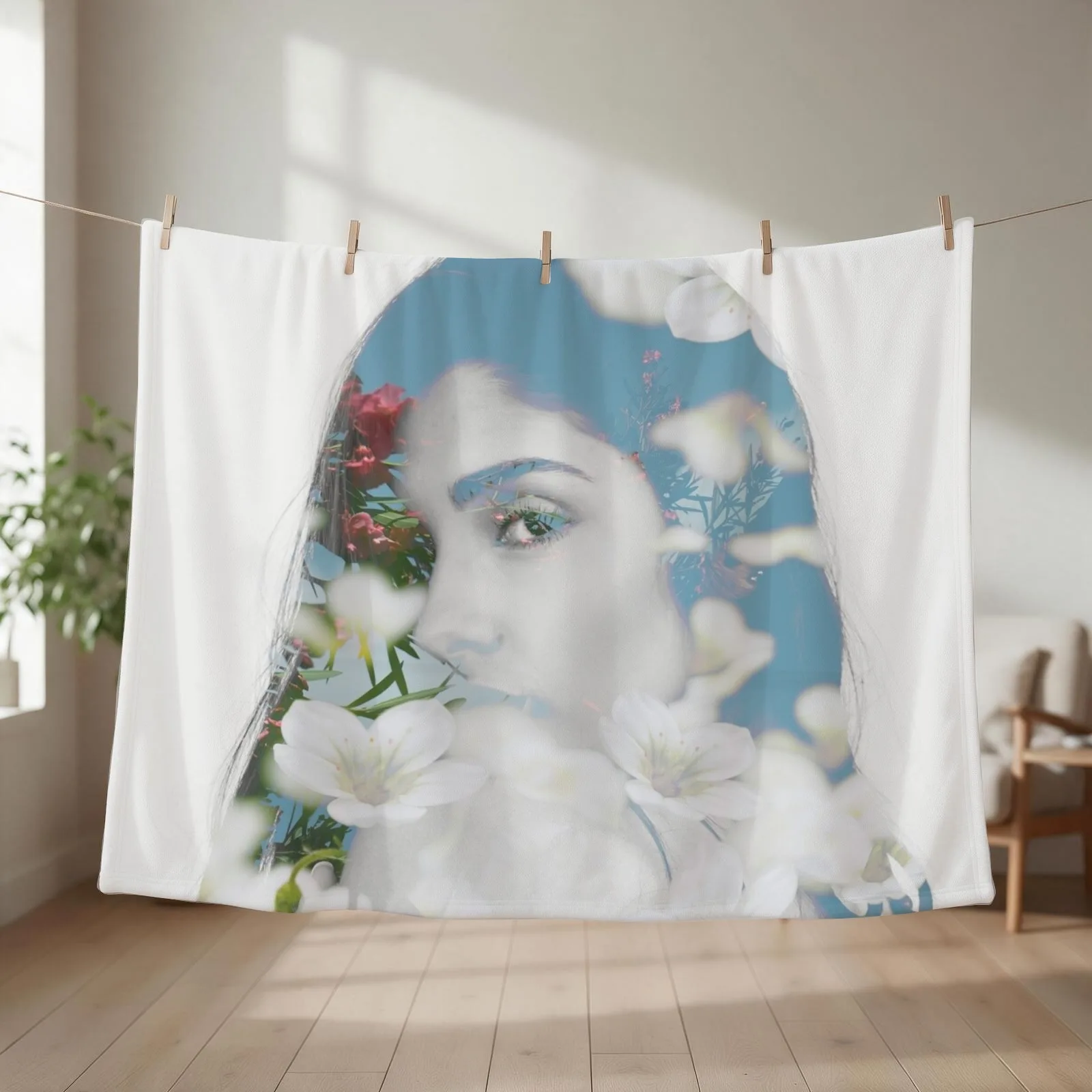 New Como la Flor Silhouette with Flowers Throw Blanket for winter For Decorative Sofa Stuffeds valentine gift ideas Blankets
