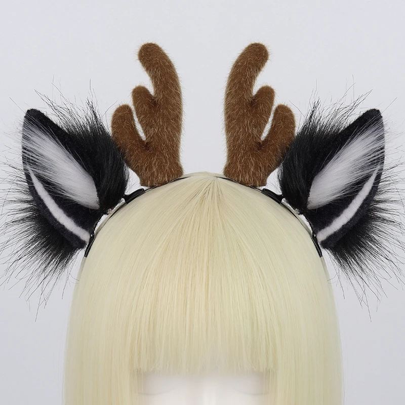 

Christmas Antler Ears Furry Hand-made Plush Christmas Antlers Hairband Animal Fursuit Headwear Stage Performance Cosplay Props