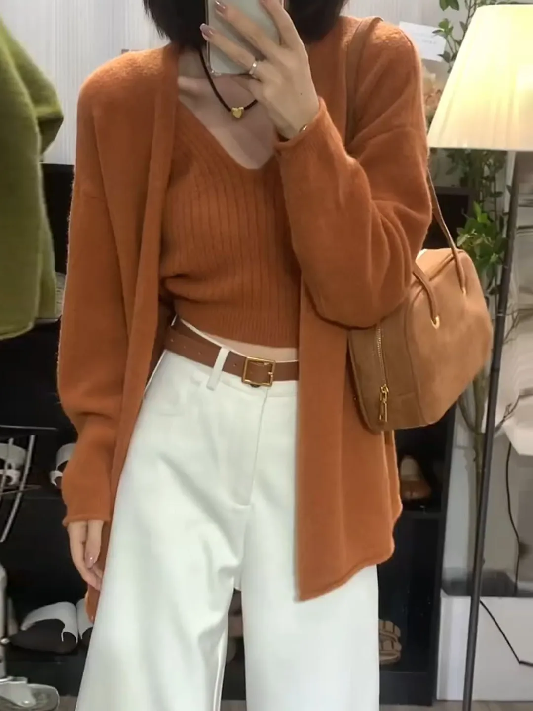 

Оранжевый ленивый топ с v-образным вырезом, вязаный топ без рукавов, женская осенне-зимняя верхняя одежда, свободный свитер, джет, пряный многослойный верх тела