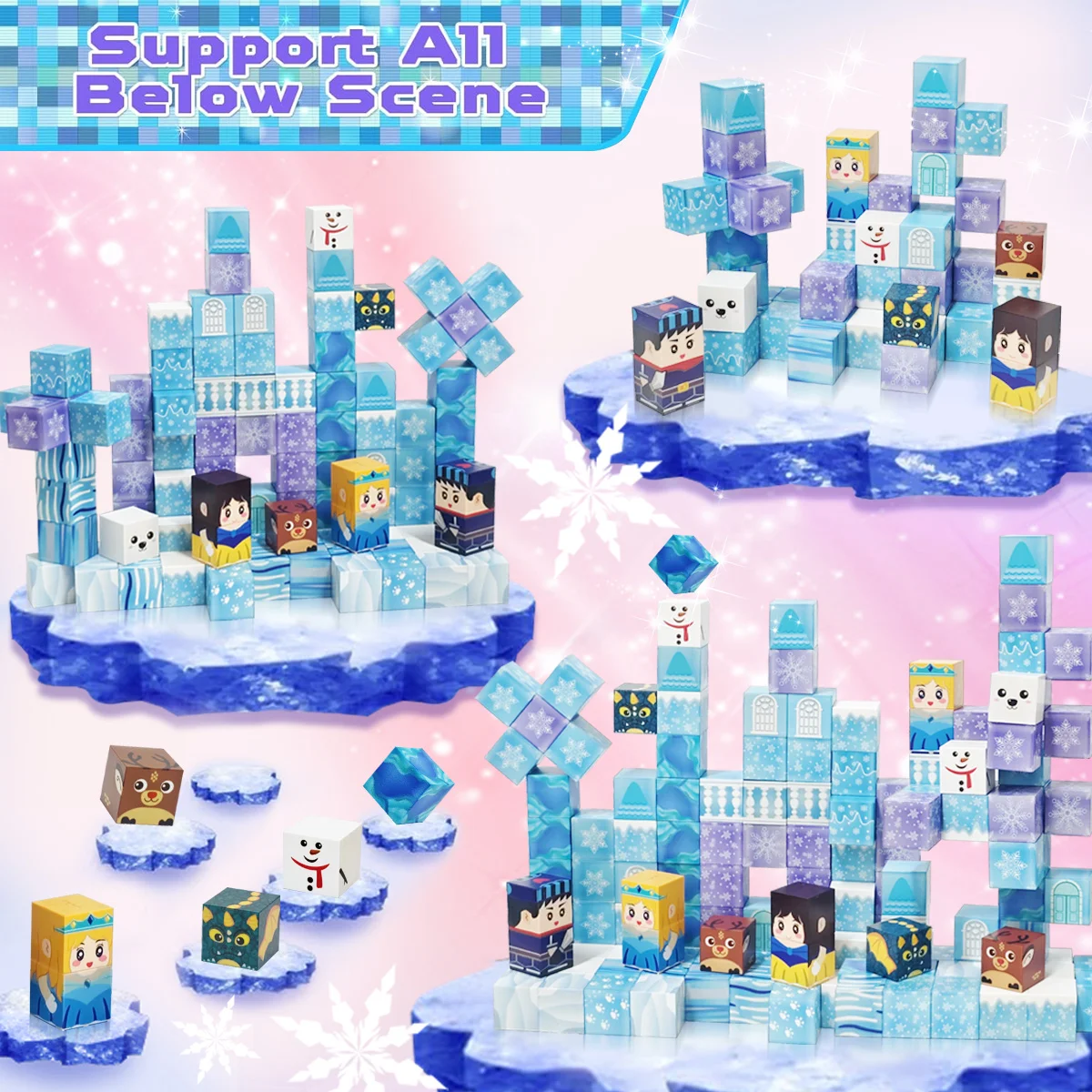 Ice and Snow World Magnetic Block Set, Ice and Snow Magic Castle Theme, Princess, Knight, Snowman Magnetic Blocks, Magnetic Blo