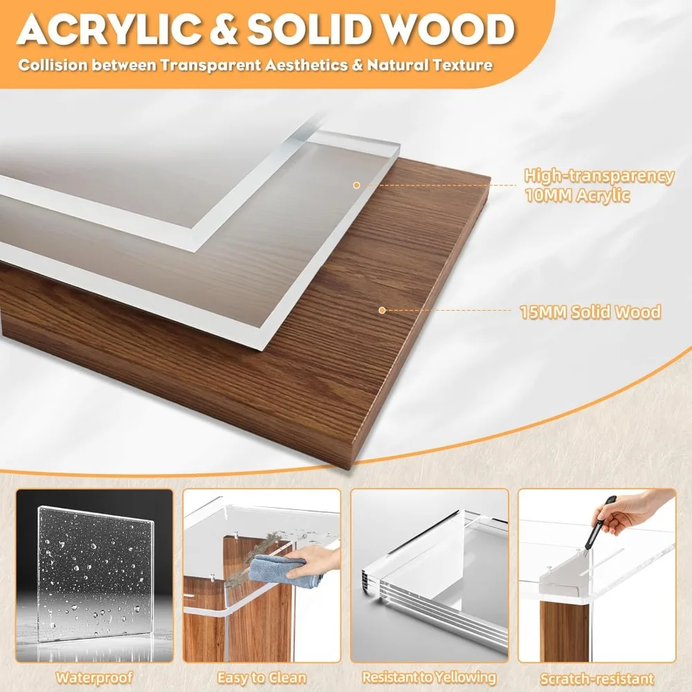 説教や講義用の木製フレームとロック可能な車輪付きのポータブルアクリル製教会説教壇