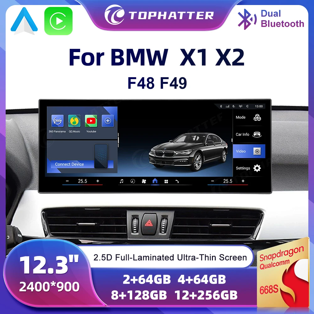 

12.3" Android CarPlay for BMW X1 X2 F48 F49 2K HD Touchscreen GPS Multimedia Stereo System