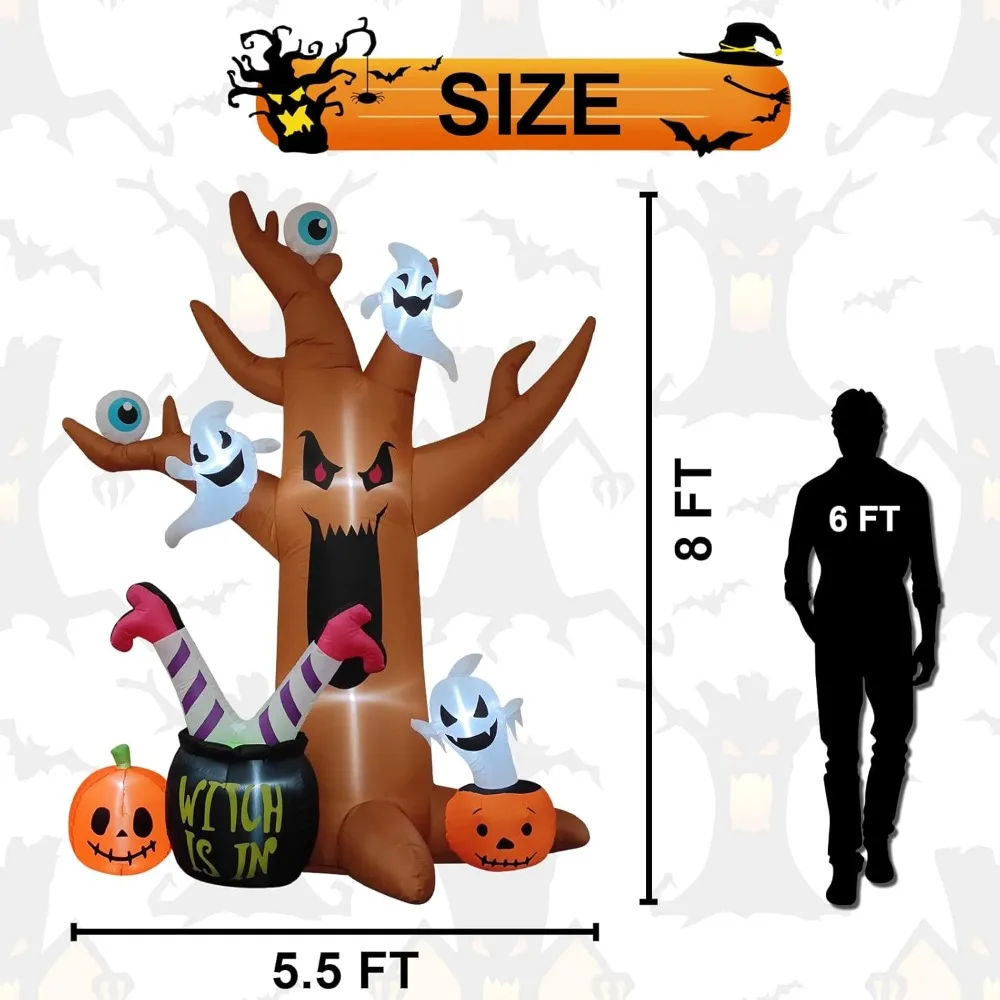 8 Ft Halloween Inflatables Outdoor Decorations Outdoor Spooky Halloween Tree Built-in LED Lights for Outdoor Halloween Decor