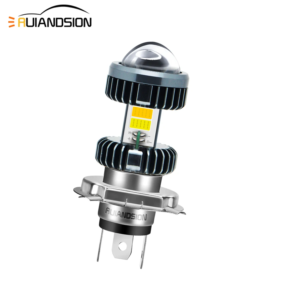 

1Pcs RUIANDSION Motorcycle BA20D H4 LED Headlight 4COB 3570Chip Bulbs Moto Fog Lights Car Headlights 12-18V Non-Polarity Fit Car