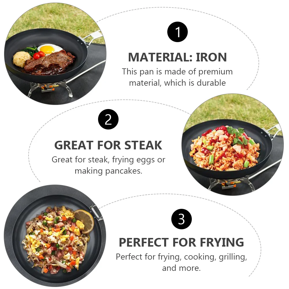 

Outdoor Folding Non-Stick Pan 9 Inch Black Cast Iron Skillet Grill Pan for BBQ Camping Gas Stove Fry Eggs Steaks Pizzas Foldable