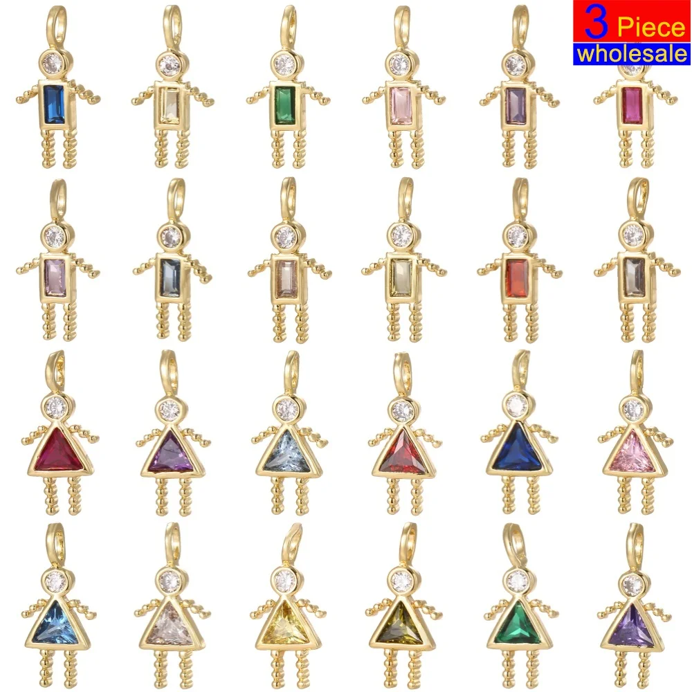 3pcs Cute December Birth Stone Boy and Girl Charms Pendant Bohemian Style Golden Charms For Jewelry Making Necklace Bracelet