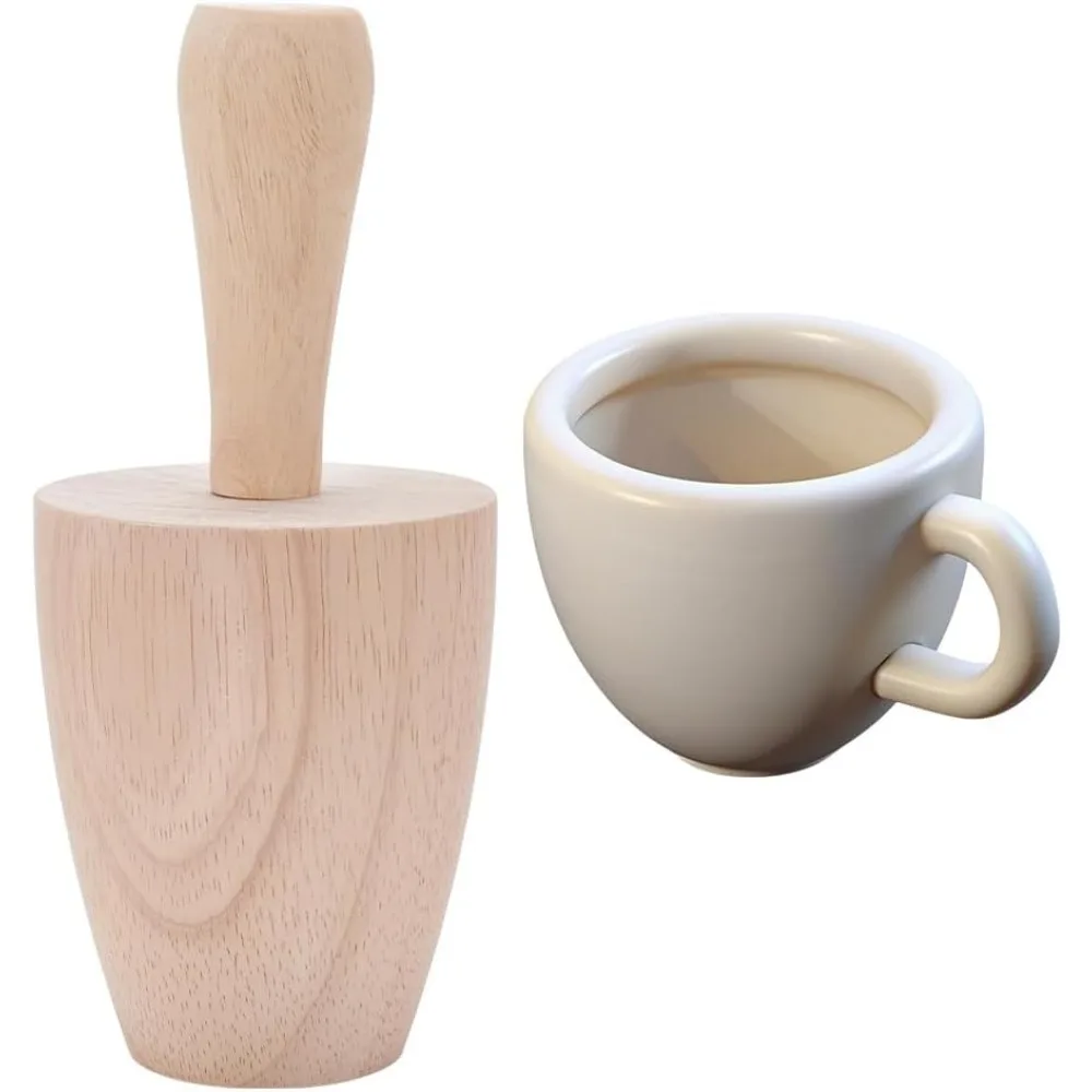 Cup Pottery Tool Wood Curved Plaster Tools Wooden Pottery Shaper Tools with Handle Blanched Almond Ceramics Shaping Tool for DIY
