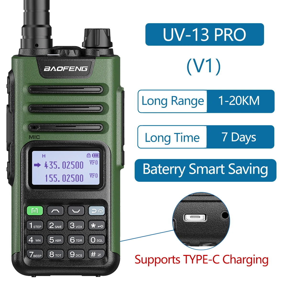 BaoFeng UV-13 PRO V1 V2 High Power Multi Band Walkie Talkie Type C Oplader Lange afstand UV-13 UV-5R Transceiver Ham Tweerichtingsradio