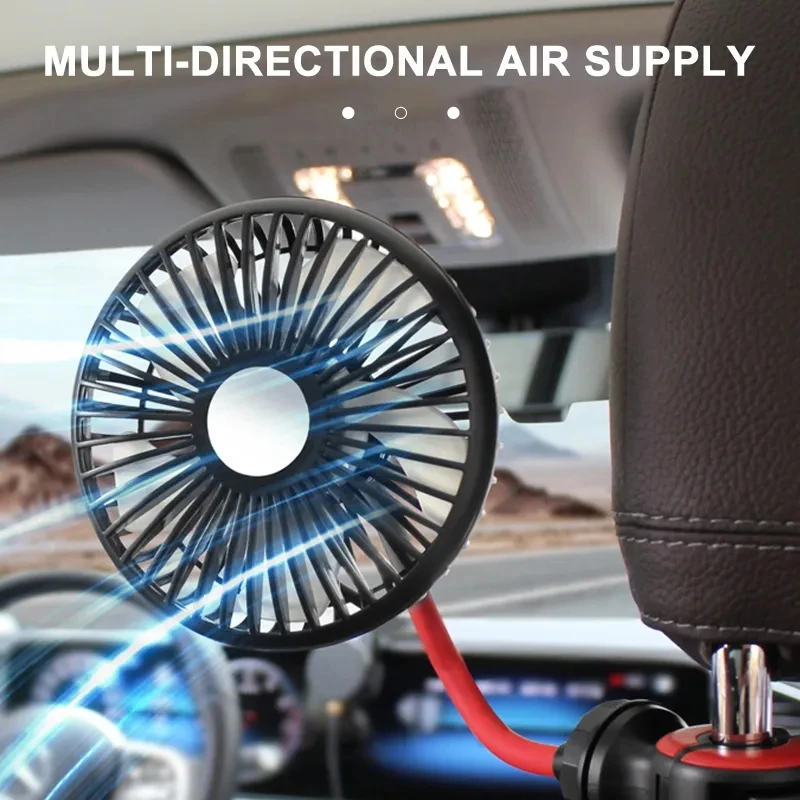 Car Back Seat Fan Multidirection USB Auto Cooling Fans 3-speed Wind Adjustment 5 Fan Blades for Summer Car Accessories